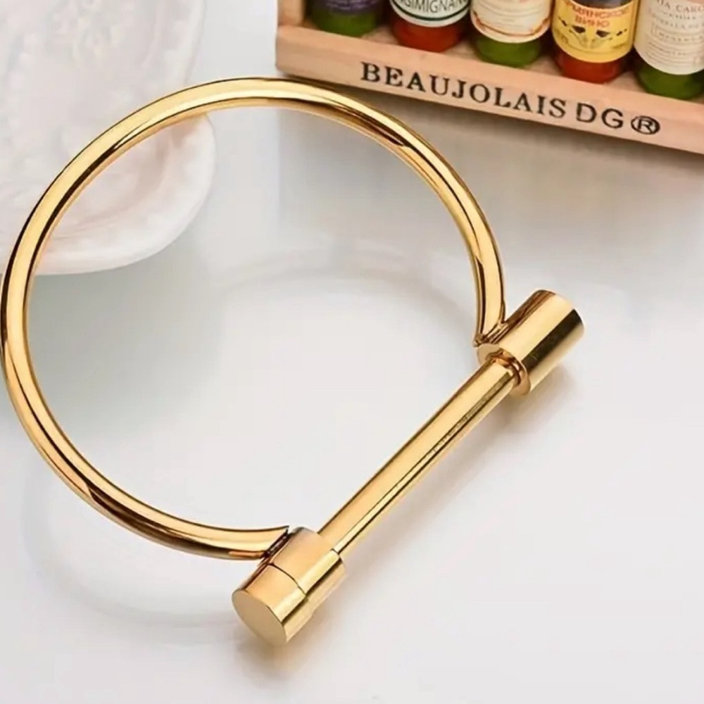 Gold filled D shape stick screwing cuff bangle - Picture 2 of 3